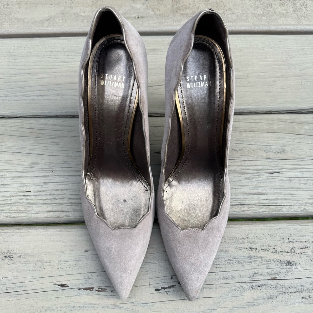 Stuart Weitzman Scallopfine Anthracite Suede Scallop Edge Pumps Shoes Heels 11 - Picture 5 of 15